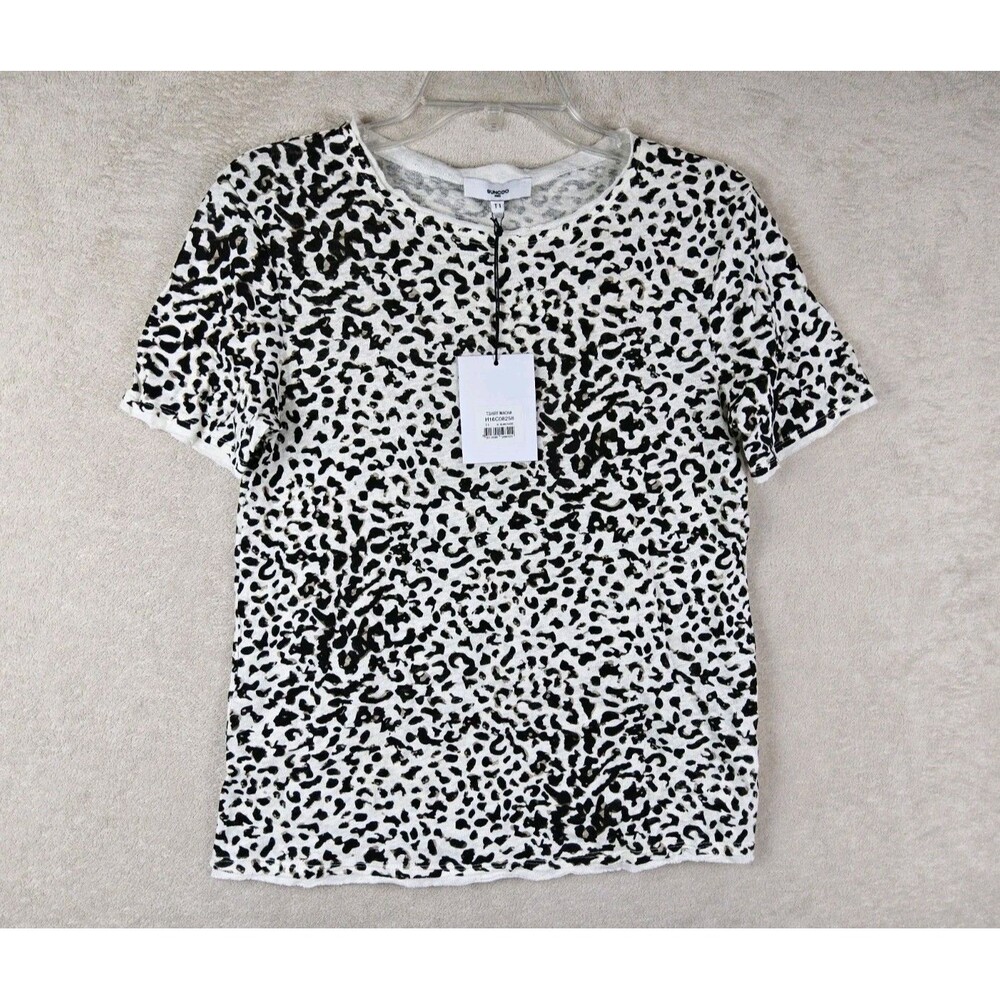 Suncoo Paris Women's Short Sleeve Linen Cotton Leopard T Shirt Size T1 (US S)